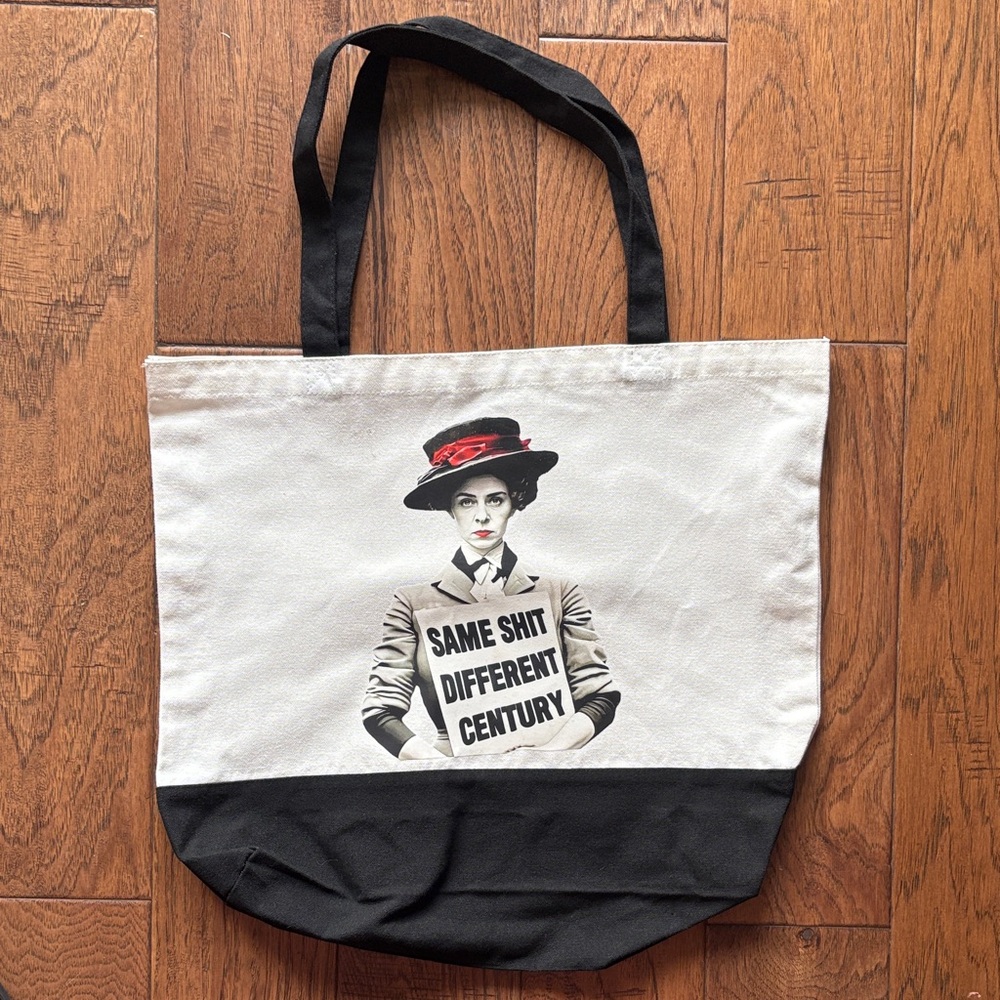 Same S*it Different Century Black and White Tote Bag with Graphic Print